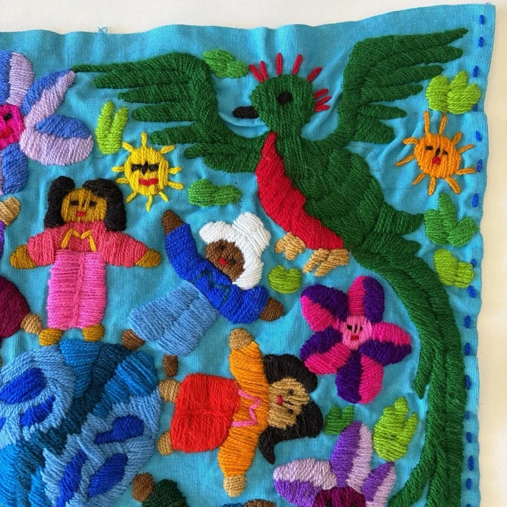 Authentic Guatemalan Embroidered Pillow Huipil 15" Square for Pillow, Craft - Picture 5 of 8